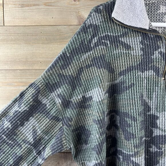 Jodifl Womens Shirt Long Sleeve 1/4 Zip Pullover Waffle Camo Size Small - Picture 5 of 9